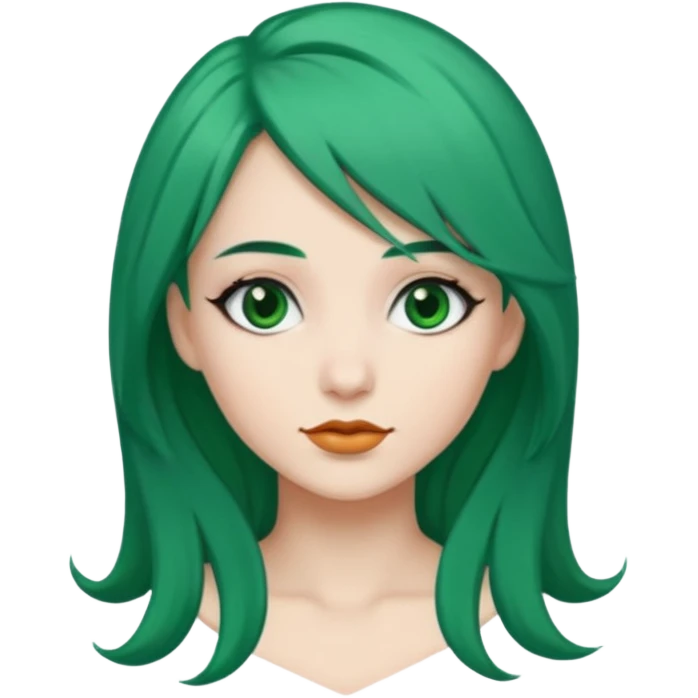 Emoji woman Emerald green hair long, fair skin, and eye black  emoji