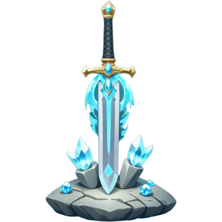 Shining silver sword with jeweled hilt, stuck in a stone, glowing aura.  emoji