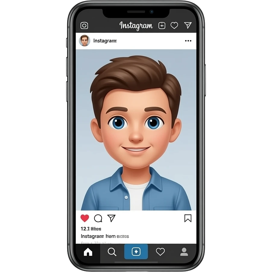 phone with scrolling instagram post of a boy emoji