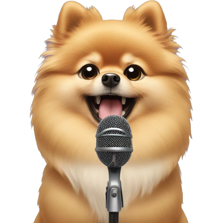 Pomeranian singing with a microphone in his hand  emoji