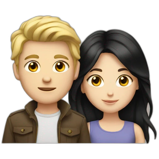 One white boy and white girl with black hair emoji