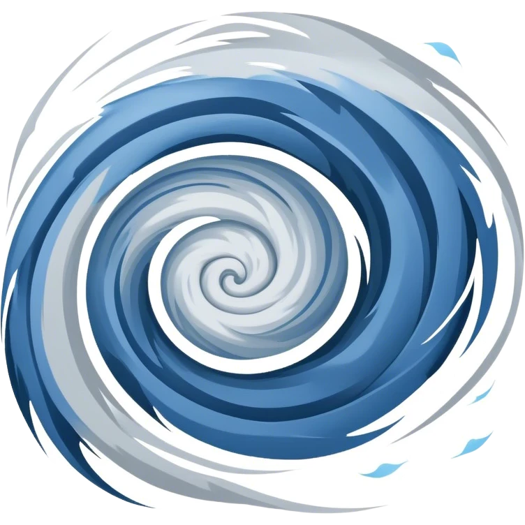 A powerful hurricane depicted in a side view, with swirling wind patterns, a distinct eye of the storm, and dynamic motion lines. The colors should include shades of gray, blue, and white to represent strong winds and rain. A few debris particles flying in the air can add intensity. emoji