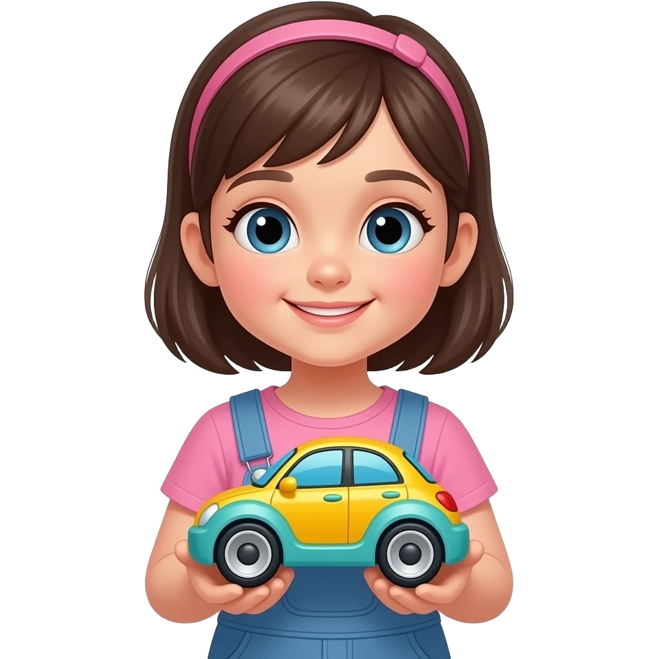 cute female Kid with car Toy, front facing emoji
