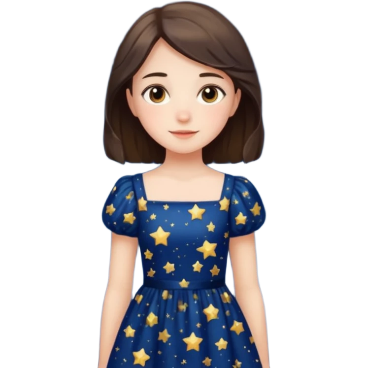 girl with a starry night dress, friendly, minimal background emoji