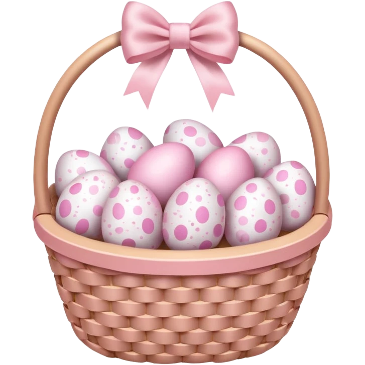 white basket full of light pink easter eggs with a light pink bow emoji