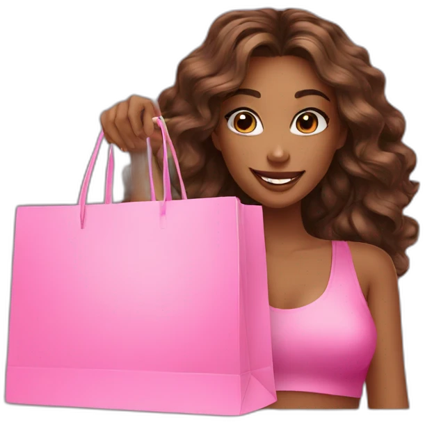 influencer taking selfie with a pink shopping bag emoji