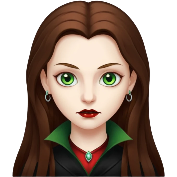 Faça uma vampira com olhos verdes e cabelos morenos emoji