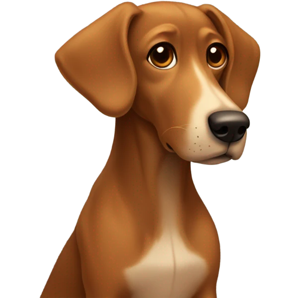 brown dog with floppy ears, a big nose and a big "W" on his chest. emoji