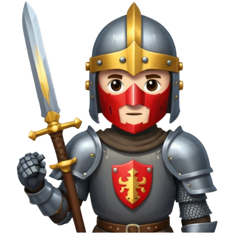 give me medieval knight with a helm, and he has a gauntlet holding a sword. style can be a bit pixelated /8bit emoji