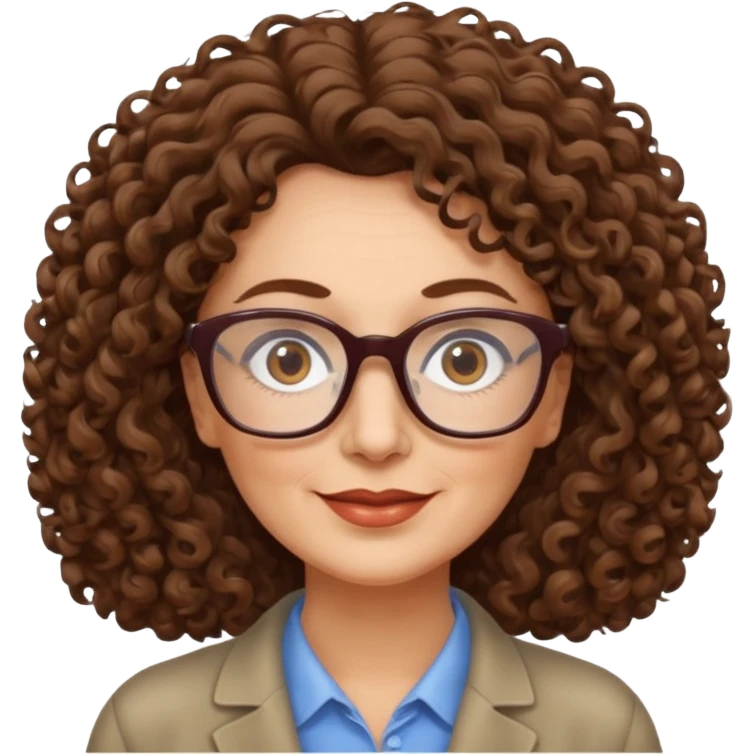 50 years old woman, curly hair, brown eyes and rectangle glasses emoji