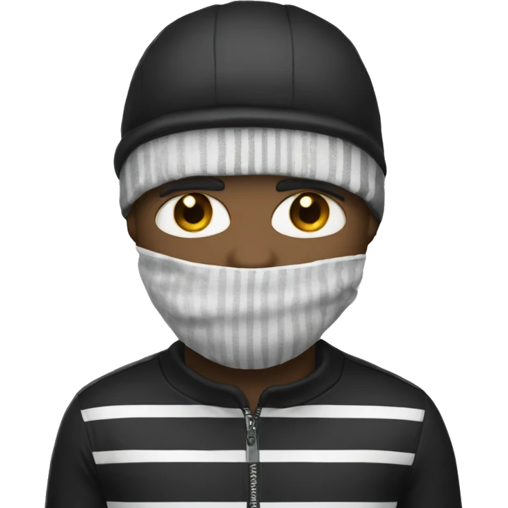 Man wearing ski mask with a black and white striped shirt emoji