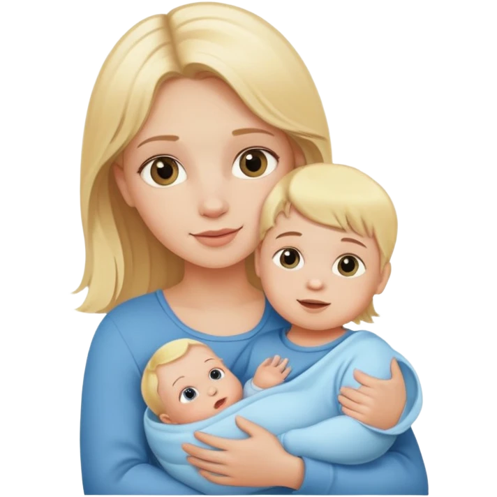 Blonde little girl holding a baby boy emoji