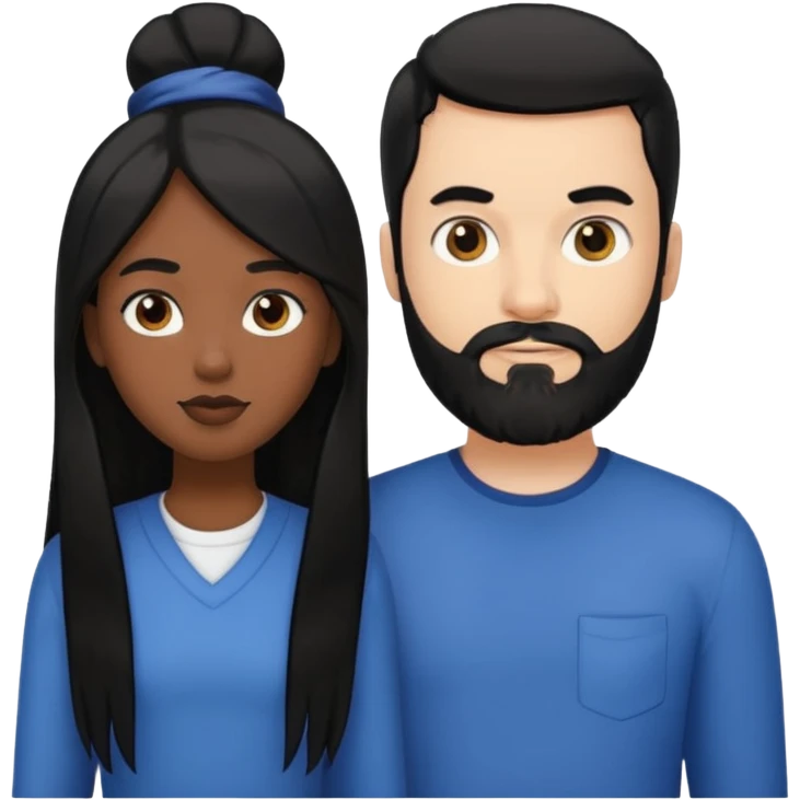 White man with black hair and black beard standing next to a black girl with long black hair emoji