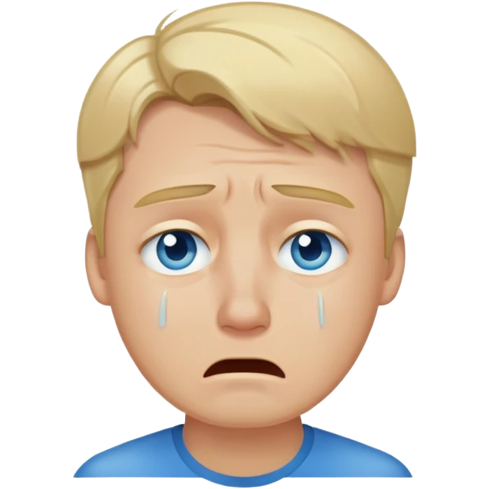 Man with medium blonde hair and blue eyes crying emoji