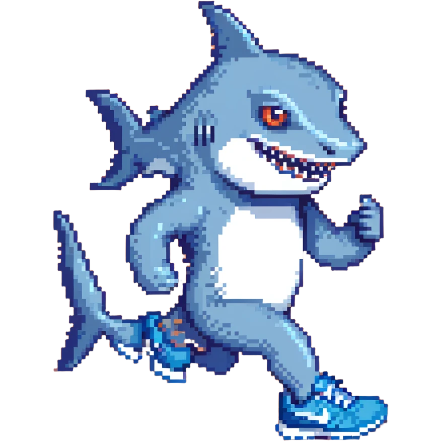 blue shark wearing blue Nike tennis shoes emoji
