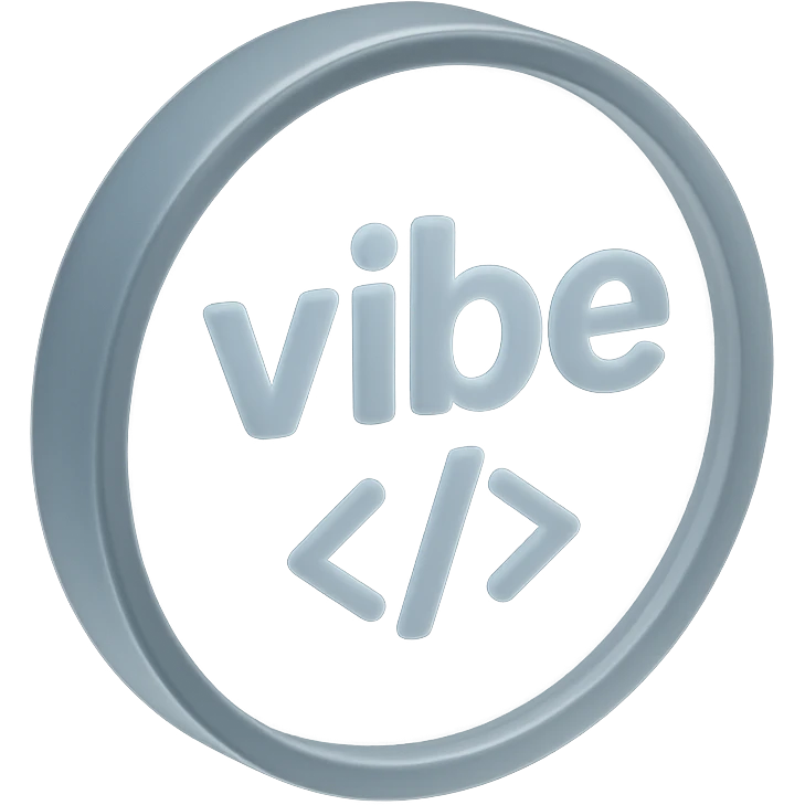 a glassy coin with the word 'vibe' and coding symbols in matte glass style emoji