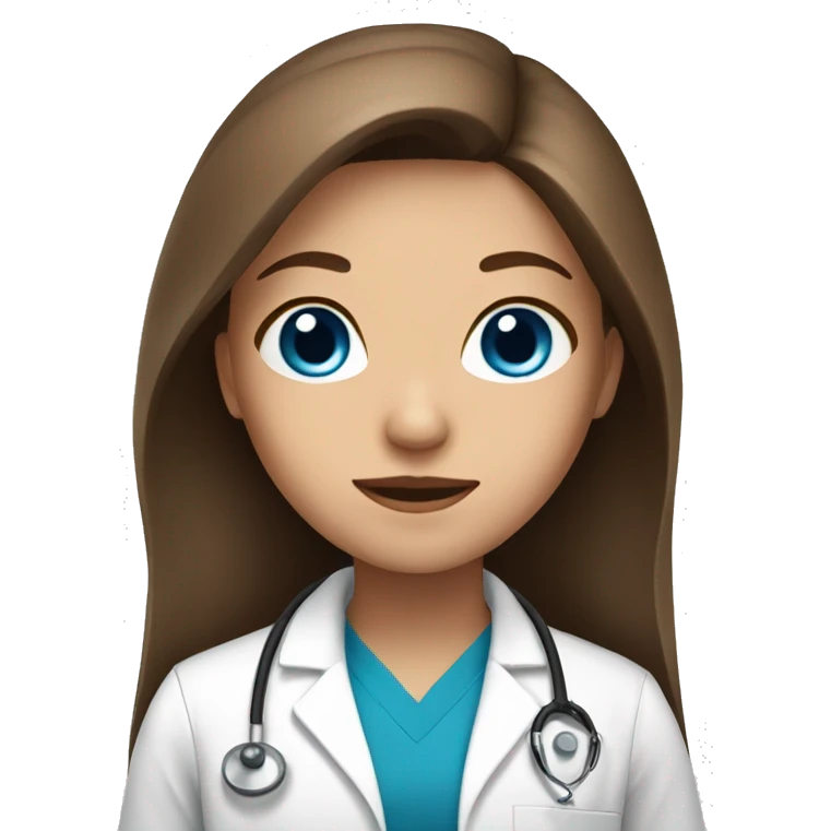 Blue eyes girl, long brown hair, dressed in a doctor uniform emoji