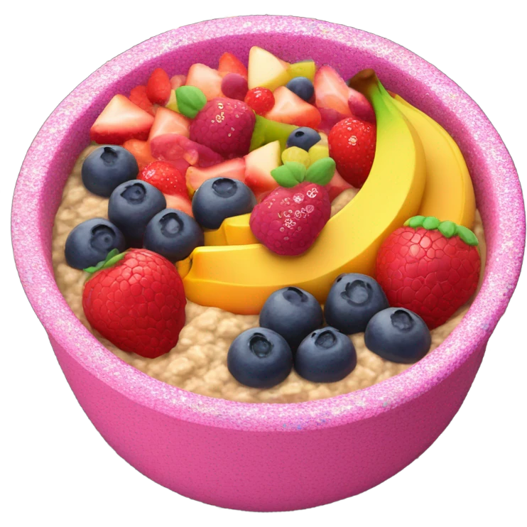 Hot pink oatmeal with fruit and glitter emoji