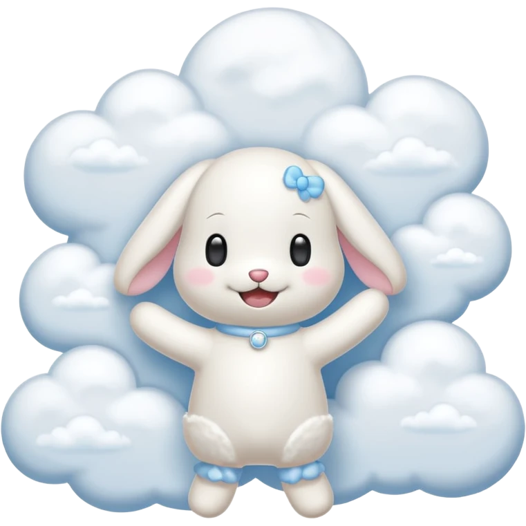 Cinnamon roll from sanrio dancing in the clouds that looks just like him from the cartoon emoji