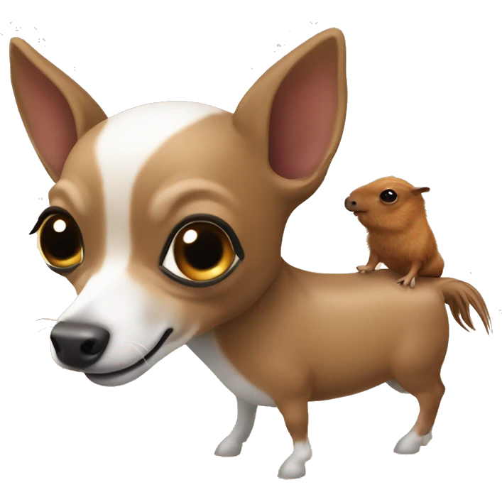 Un chihuahua montado en un pony con un capibara emoji