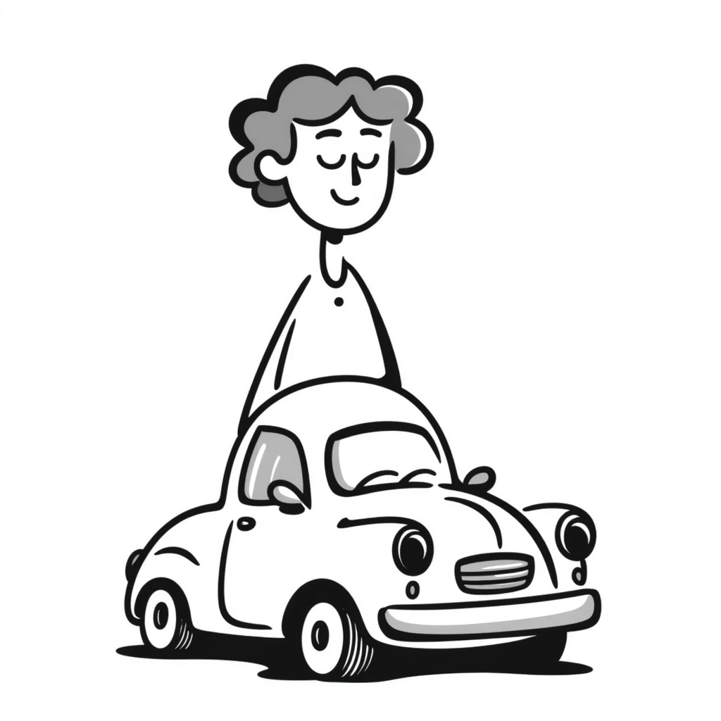 hand-drawn doodle style body with a French car face emoji