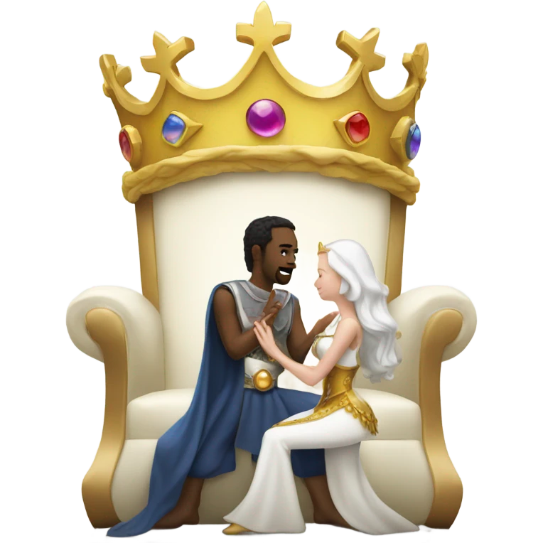 King putting ring on white queens finger while on one knee emoji
