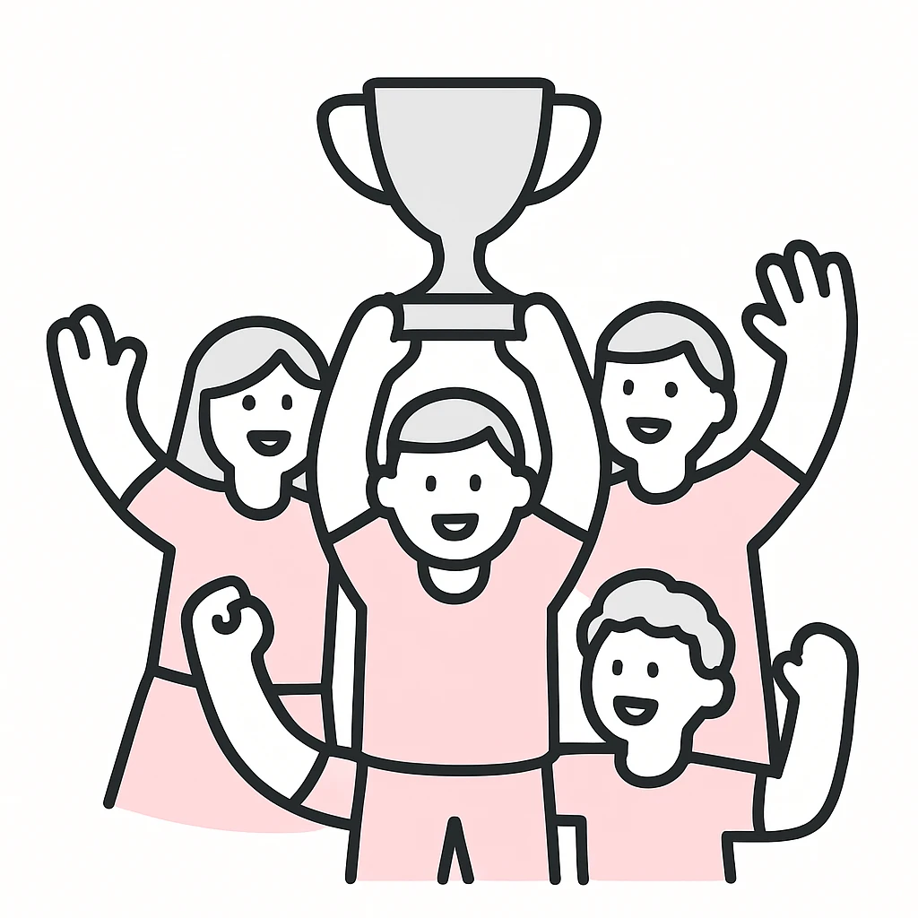 team celebrating with trophy emoji