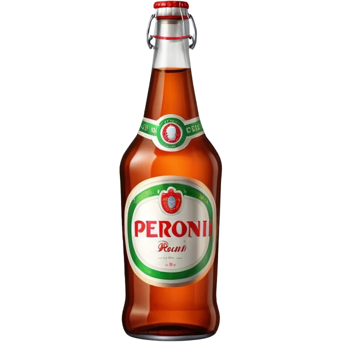 Glass bottle Peroni with red marketing tape and a brown glass bottle color emoji