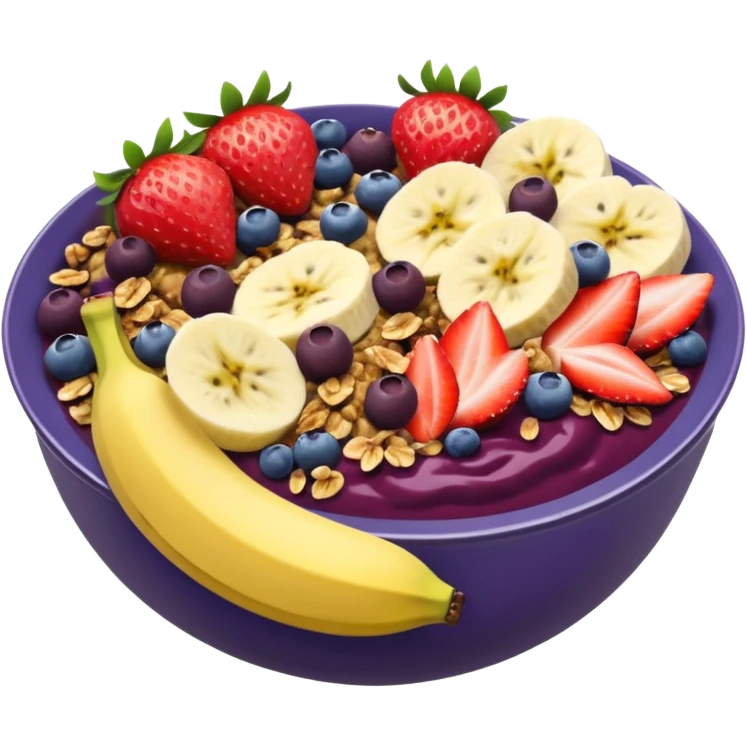 Vaso con açai, que lleve granola plátano arándanos y frutillas emoji