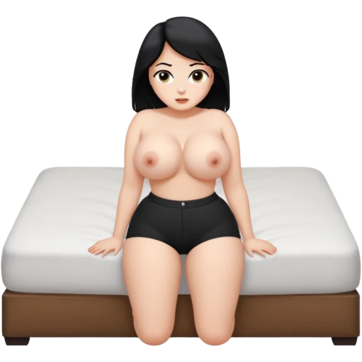 Thick White girl with black hair and really huge tits and really huge ass bent over on bed  emoji