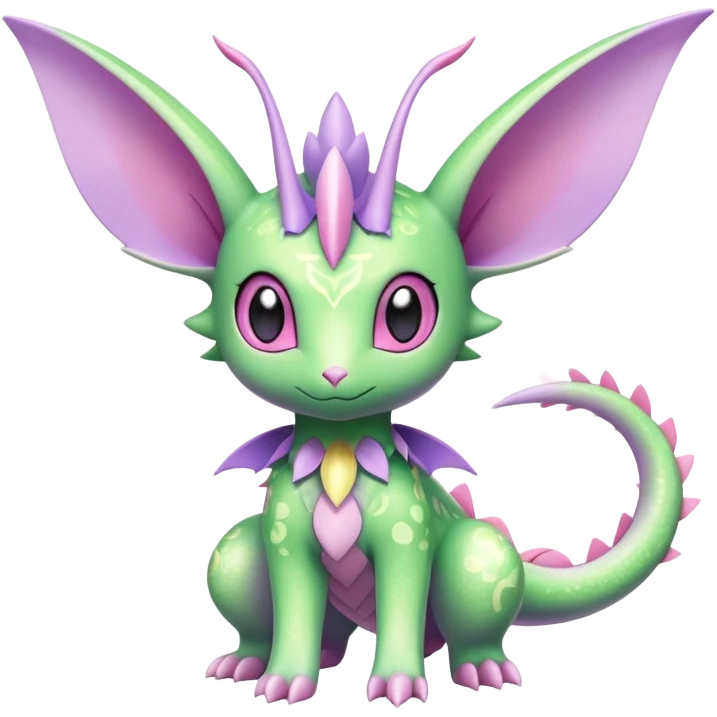 Shiny Exotic Cute Adorable Majestic Ethereal Sparkly Flygon-Espeon-Meganium-Shaymin-Hybrid-Creature with pattern-markings emoji