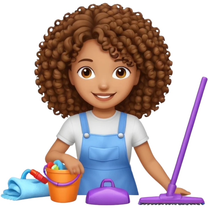 brown girl with curly hair cleaning toys from the floor emoji