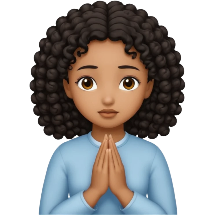 brown girl praying curls black hair and eyes emoji
