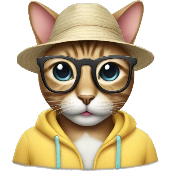 cat wearing glasses hat and beach clothes emoji