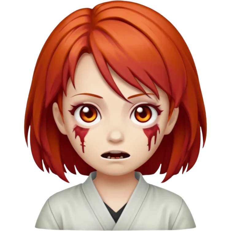 zombie emoji Paklov, dark orange red hair, hair styled in the shape of megumi from jujutsu kaizen, emoji