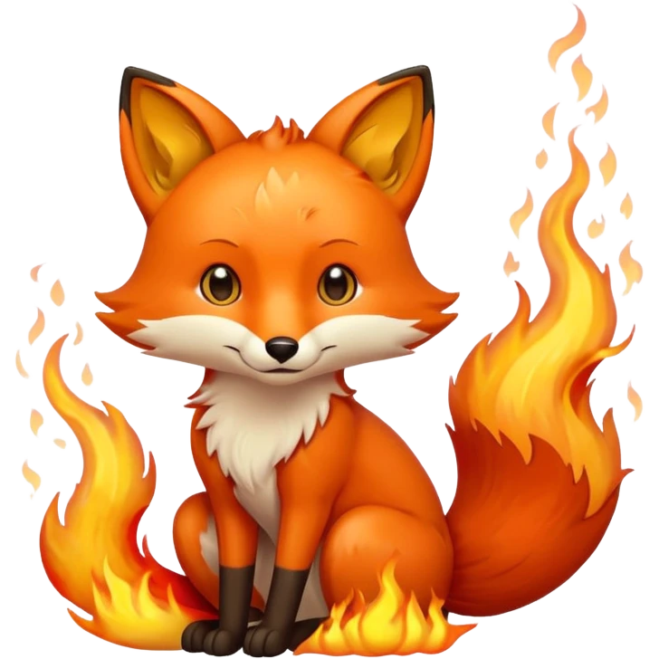 Fuchs der in lodernden Flammen sitz mit Cartoon touch emoji