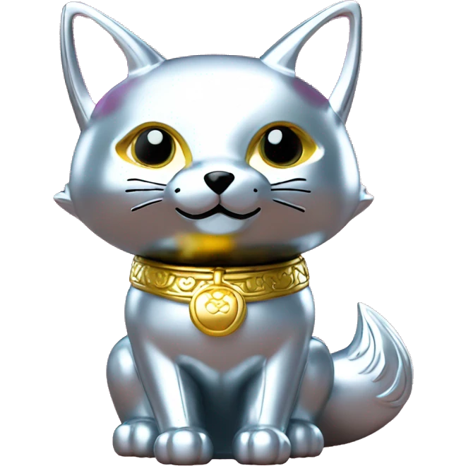 fully chrome fox statue in the form of maneki neko emoji