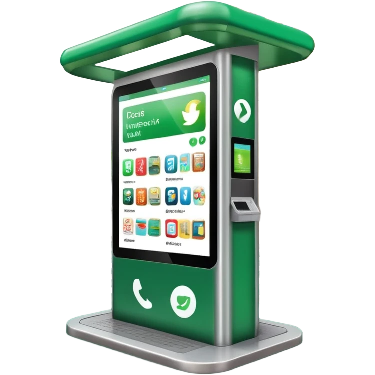Digital Kiosk + green interface + public info, Street Advertisements. emoji