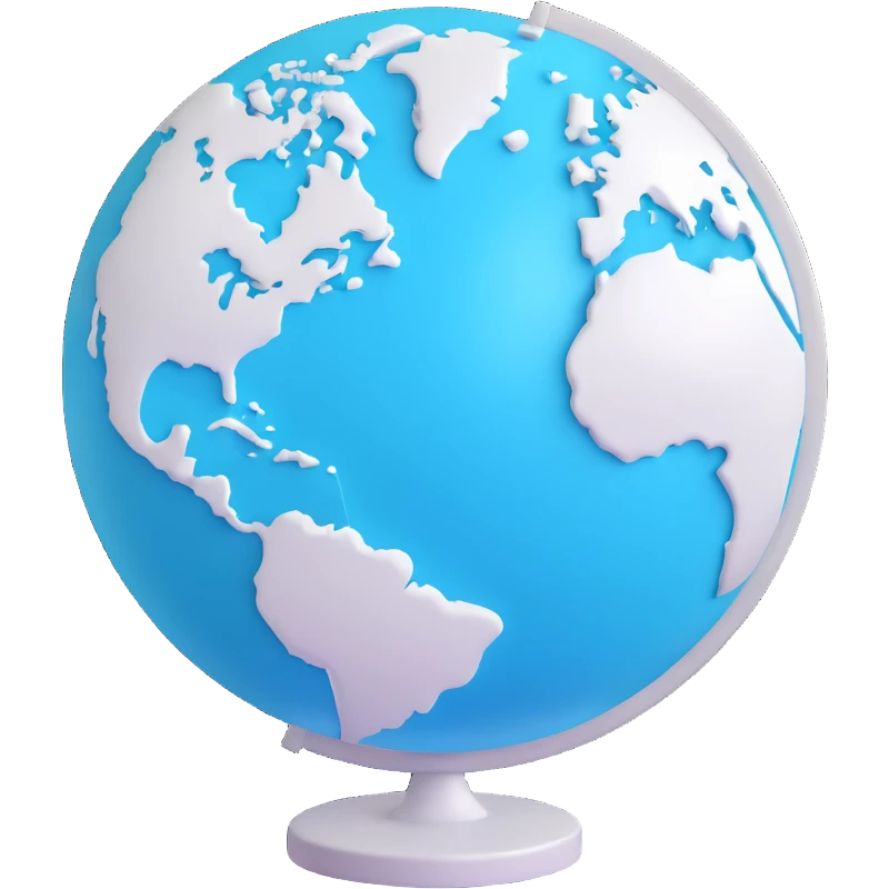 3D cyan globe icon with white land, modern style, no grid lines emoji