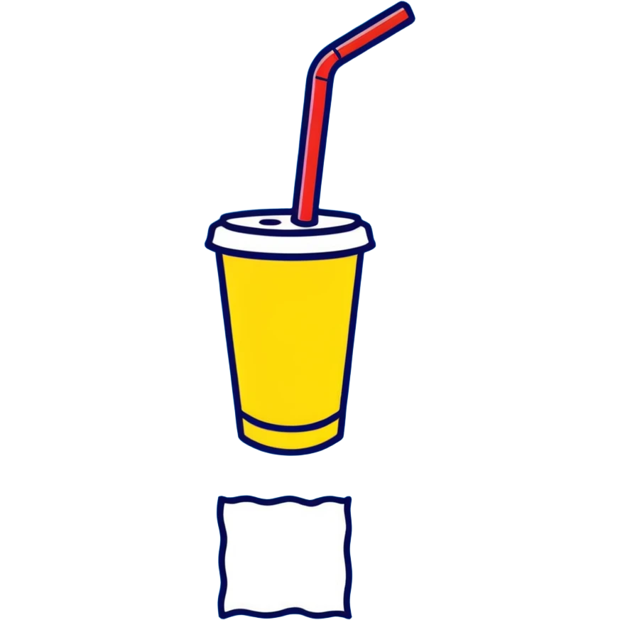 napkins, soda straws, yellow disposable cup emoji