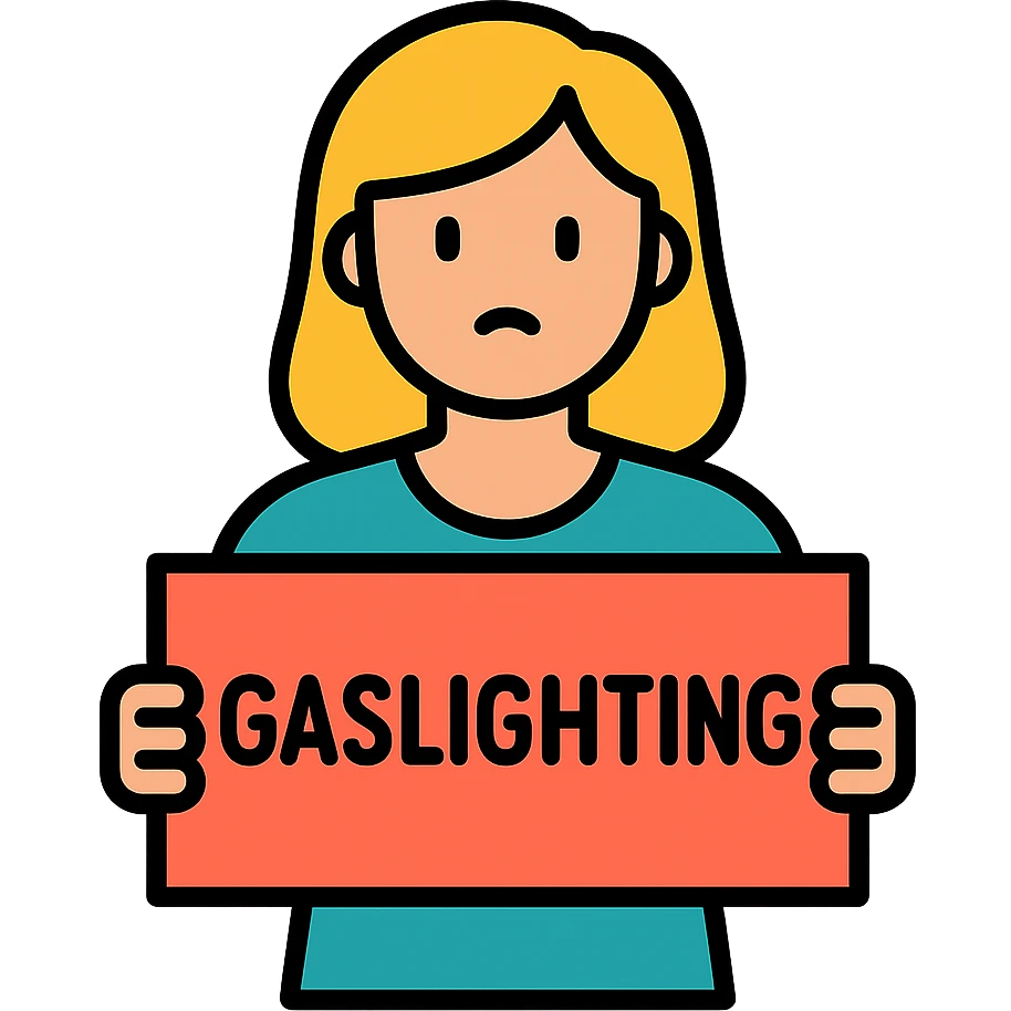 modern illustration of a woman holding a sign that says 'Gaslighting', clear readable text emoji