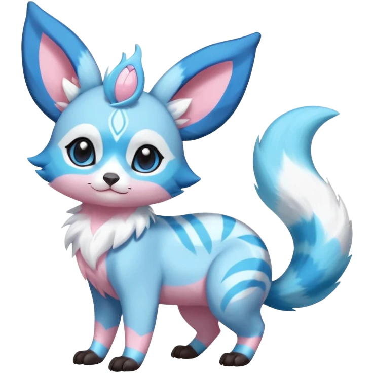 Rare realistic cute adorable epic aesthetic colorful Amaura-Sylveon-Glaceon-Civet-Genet-species-Fakemon-hybrid-creature, with markings, full body emoji