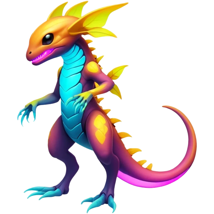 Exotic futuristic lush warm-colored neon Fakémon-creature (full body) emoji