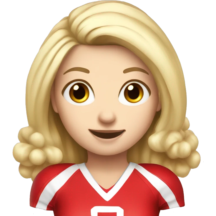 a Caucasian  cheerleader girl with blonde hair and red Pom poms  emoji