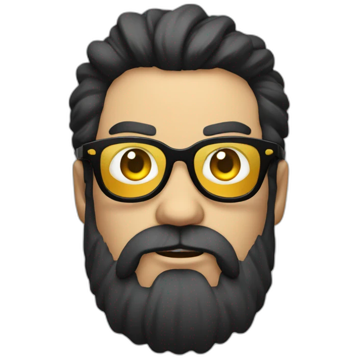 angry men with black hair and beard with golden glasses coding on pc emoji