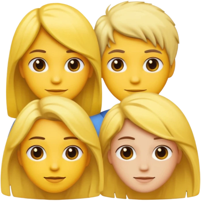 three people, all yellow emoji skin color but different hair colors next to each other  emoji