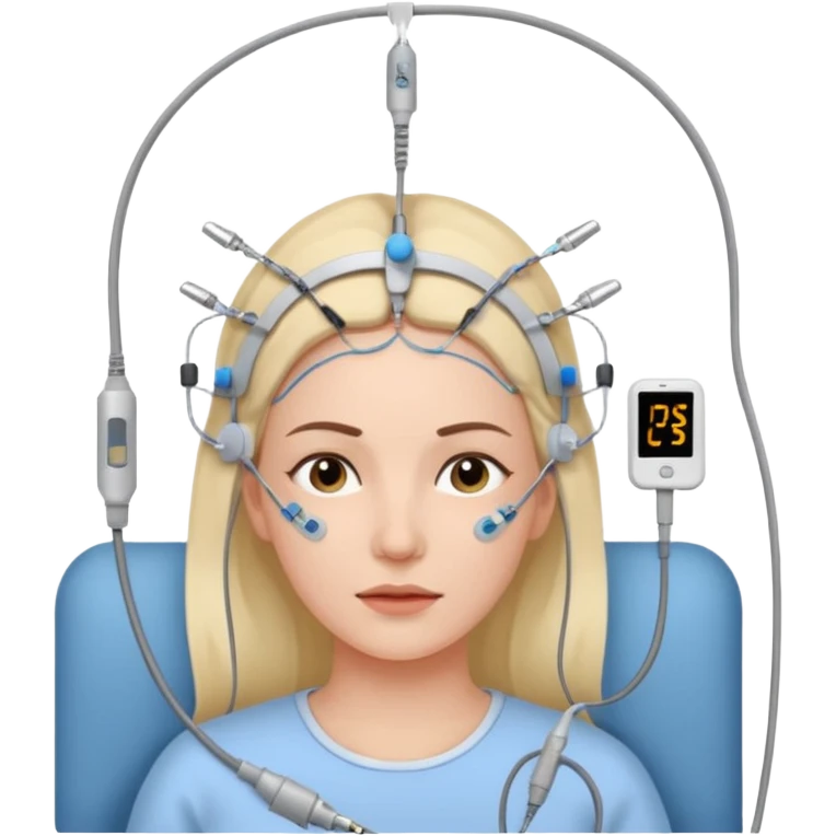woman sleeping polysomnography sleep test with electrodes attached to head emoji