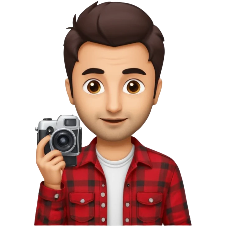 generate a pretty bratz emoji 
Make her look like Ranbir kapoor wearing a red flannel shirt,with white tee underneath. smirking and carrying a camera

he should look exactly  like ranbir kapoor!  emoji