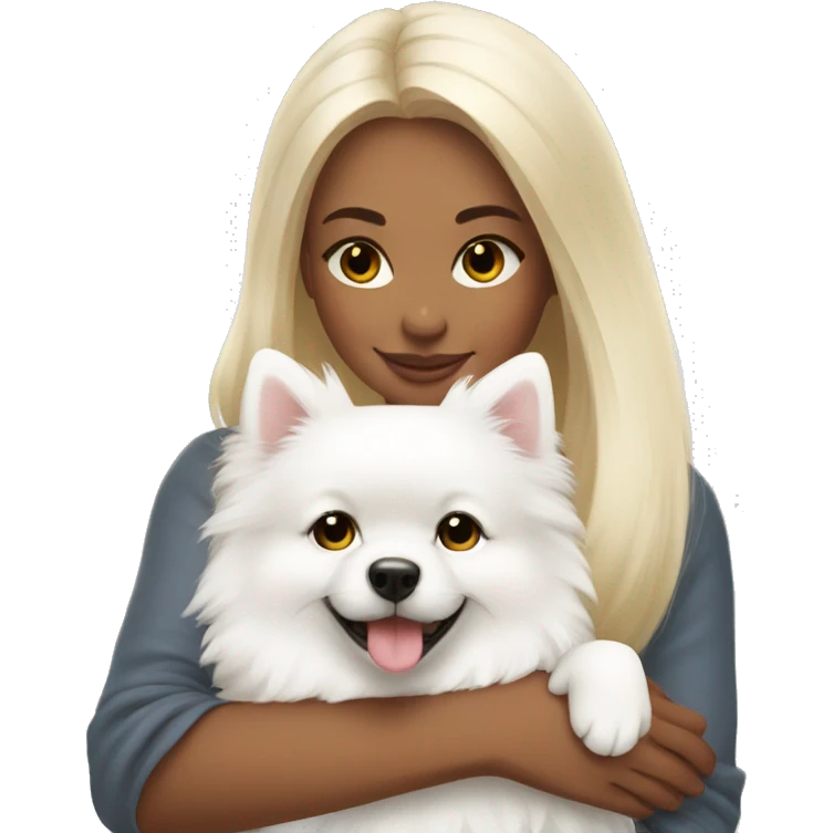 Beautiful girl hugging white pomeranian emoji