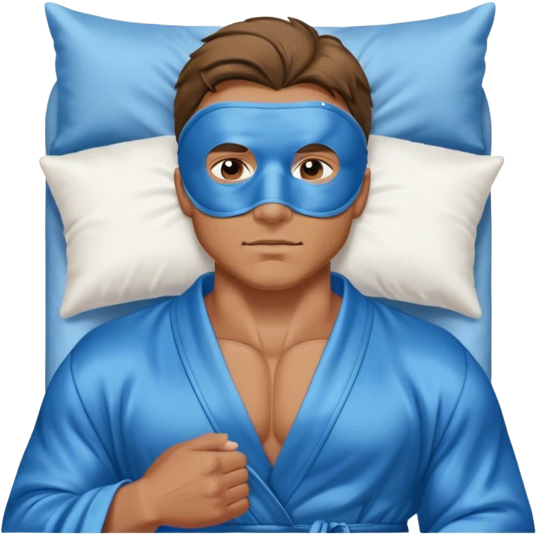 muscular man body silk lace blue robe model sleep mask emoji